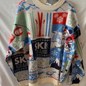 DISNEY Men's Mickey Mouse Ski Club Sweater in Cream Sz LARGE